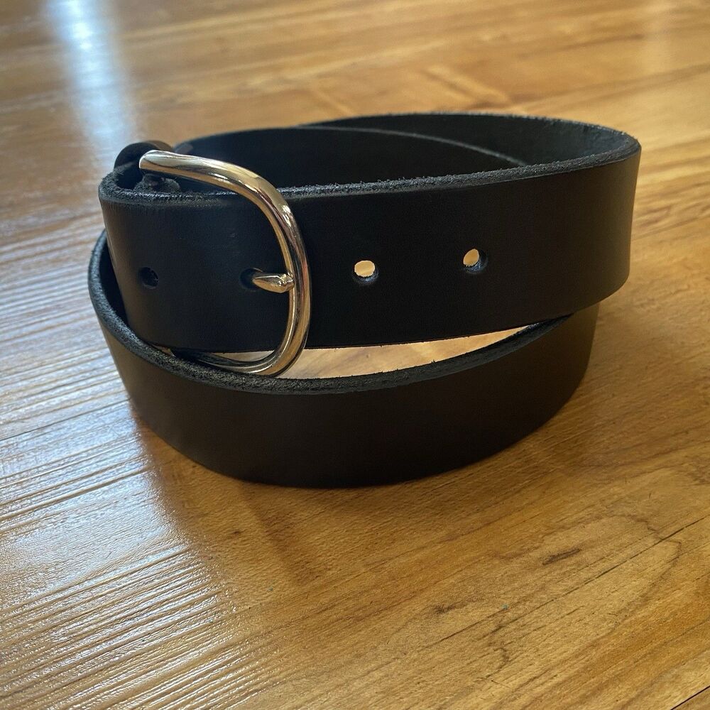 Boston Leather Sz 36 Black Solid Genuine Leather Uniform Belt USA Silver Buckle